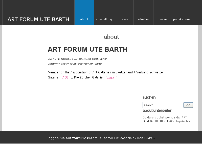Art Forum Ute Barth at Wordpress > artforumutebarth.wordpress.com